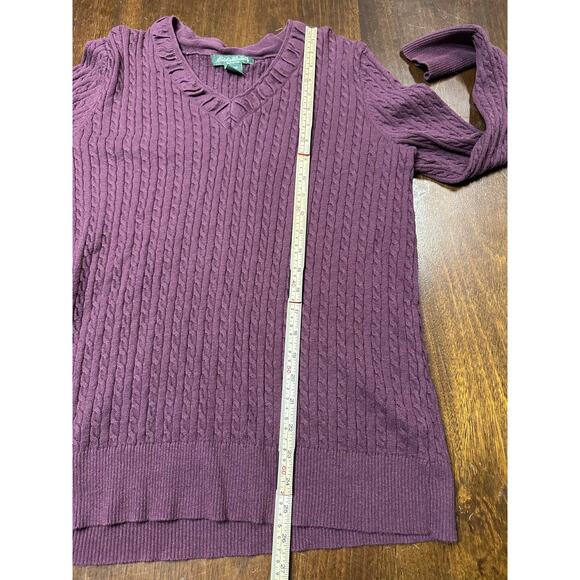 Eddie Bauer Cable Knit V Neck Sweater Women XXL Travel Winter Warm Twee Granola - Picture 5 of 8